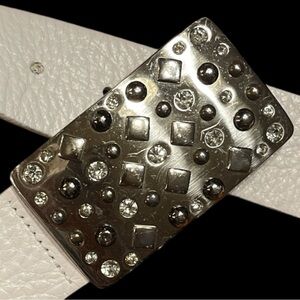 Y2K Rhinestone Statement Belt White Leather 90s 2000s Glam